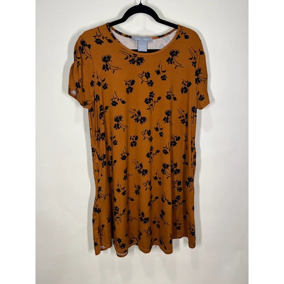 Lark Grey Women's XL Floral Print Short Sleeve Casual T-Shirt Dress - Picture 1 of 6